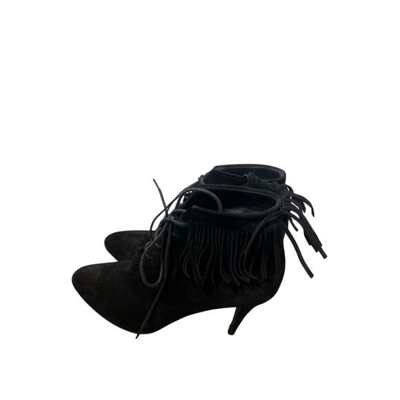Saint Laurent Black Suede Fringed Ankle Bootie Sz 38 (8) - Picture 1 of 6
